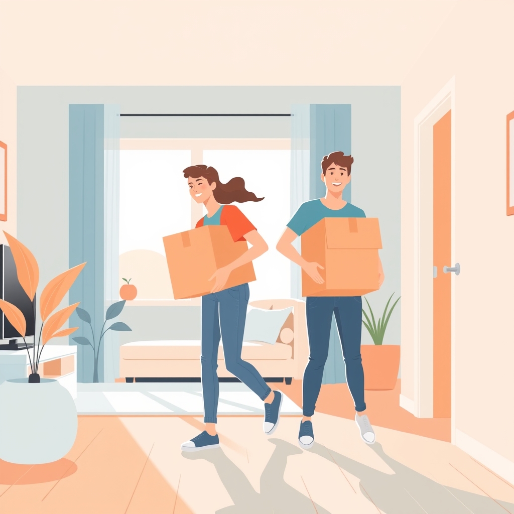 Two flatmates moving into their new home together